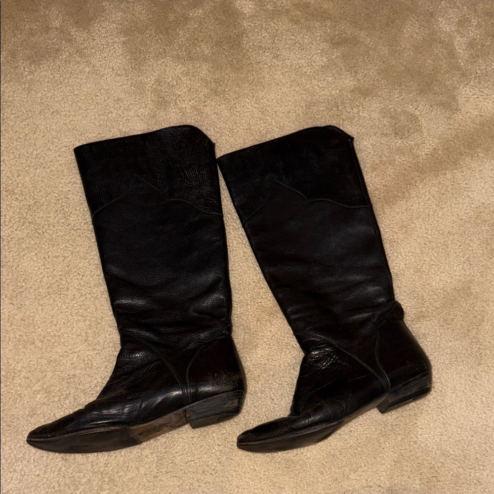 Black Leather Knee-High Boots